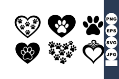Paw Print Heart Shapes Black Icons Vector Product Image 1