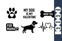Dog Valentine Paw Print Bone Heart Silhouette Vector Product Image 1