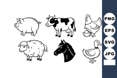 Farm Animals Black White Vector Illustration Product Image 1