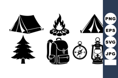 Camping Gear Silhouettes Tent Campfire Backpack Compass Product Image 1