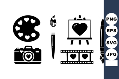 Art Tools Heart Shapes Paintbrush Camera Palette Film Strip Product Image 1