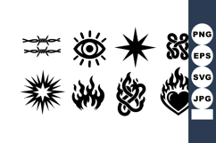 Tribal Style Flame Eye Star Heart Barbed Wire Icons Product Image 1
