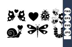 Black Silhouette Butterfly Ladybug Bee Vector Illustration Product Image 1