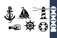 Nautical Marine Icons Anchor Sailboat Lighthouse Vector Product Image 1