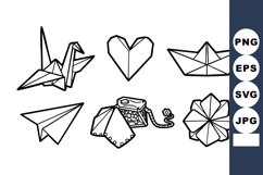 Origami Paper Figures Heart Boat Flower Crane Vector Product Image 1