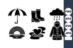 Weather Protection Icons Umbrella Raincoat Boots Product Image 1