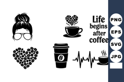 Coffee Heartbeat Woman Bun Hairstyle Vector Illustration Product Image 1