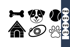 Dog Icons Set Bone Ball House Leash Paw Print Vector Product Image 1