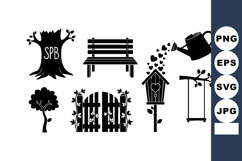 Park Tree Bench Gate Birdhouse Swing Vector Illustration Product Image 1
