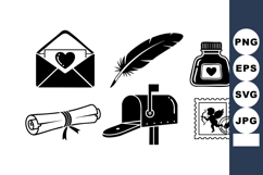 Love Letter Envelope Feather Ink Bottle Vector Illustration Product Image 1