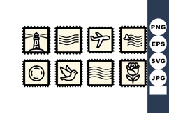 Vintage Postal Stamps with Lighthouse Airplane Bird Rose Wav Product Image 1
