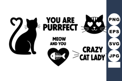 Cat Silhouette Heart Tail Purrfect Text Vector Product Image 1