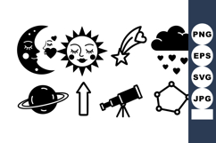 Celestial Moon Sun Star Cloud Planets Telescope Icons Product Image 1