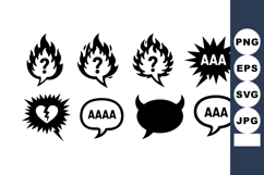 Black Flames Question Marks Broken Heart Icons Product Image 1