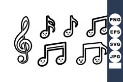 Music Notes Treble Clef Black Outline Vector Illustration Product Image 1
