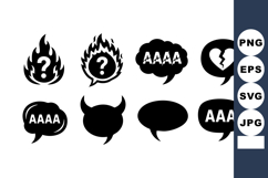 Black Speech Bubbles Fire Devil Horns Icons Vector Product Image 1