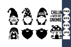 Cute Black White Gnomes Love Hearts Mushroom House Vector Product Image 1
