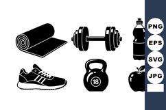 Fitness Equipment Healthy Lifestyle Icons Vector Product Image 1
