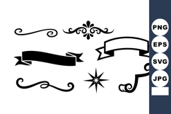 Vintage Ribbon Banner Swirl Star Vector Pack Product Image 1