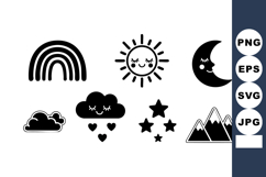 Cute Black White Weather Icons Sun Moon Stars Product Image 1