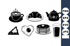 Black Silhouette Breakfast Food Coffee Vector Illustration Product Image 1