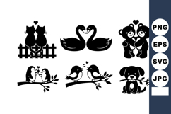 Black Silhouette Animals Romantic Cats Swans Bears Product Image 1