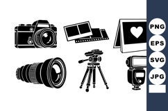 Camera Photography Equipment Lens Flash Tripod Icons Set Product Image 1