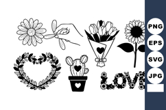 Hand Watering Daisy Flower Cactus Bouquet Vector Illustratio Product Image 1