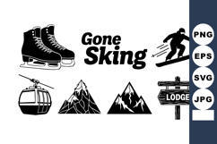 Skiing Winter Sports Mountain Lodge Icons Set Product Image 1
