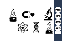 Science Love Icon Set Microscope Dna Atom Magnet Flask Product Image 1