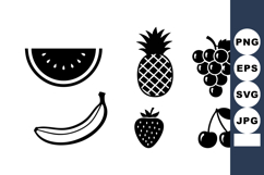 Black Simple Fruit Icons Banana Pineapple Grape Vector Product Image 1