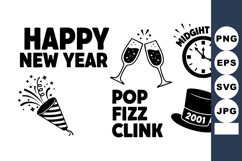 Happy New Year Party Vector with Hats Glasses Clock Product Image 1