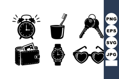 Black White Vector Alarm Clock Icons Set Product Image 1