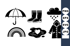 Rainy Weather Icons Umbrella Boots Cloud Raincoat Product Image 1