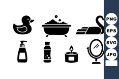 Bathroom Accessories Swan Duck Bath Icons Vector Product Image 1