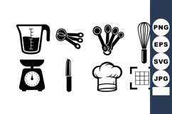 Kitchen Measuring Cups Scale Knife Chef Hat Whisk Vector Product Image 1