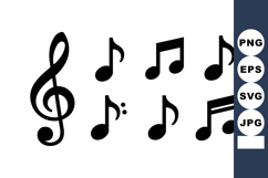 Simple Black Music Notes and Treble Clef Icons Product Image 1