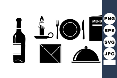 Dining Icons Wine Bottle Candle Plate Fork Knife Menu Product Image 1