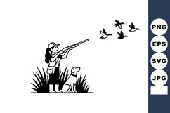 Woman Hunter Shooting Birds Dog Silhouette Vector Product Image 1