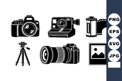 Vintage Modern Digital Camera Tripod Icon Set Vector Product Image 1