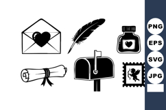 Love Letter Envelope Feather Ink Bottle Scroll Mailbox Stamp Product Image 1