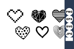 Six Heart Shapes Pixel Geometric Vector Illustration Product Image 1