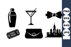 Cocktail Shaker Martini Glass Bow Tie Icons Product Image 1