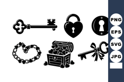 Vintage Keys Lock Treasure Chest Chain Vector Product Image 1