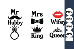Mr Hubby Mrs King Wifey Queen Black Vector Icons Product Image 1