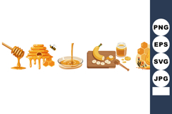 Honey dipper, honeycomb, bee, banana slices and honey jar ve Product Image 1