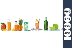 Assorted tropical fruit drinks, juice bottles, and cocktails Product Image 1