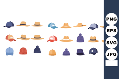 Hat collection vector featuring beanies, sun hats, caps Product Image 1