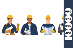 Construction workers holding blueprints and wearing yellow s Product Image 1