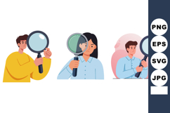 People examining objects with magnifying glass in different Product Image 1